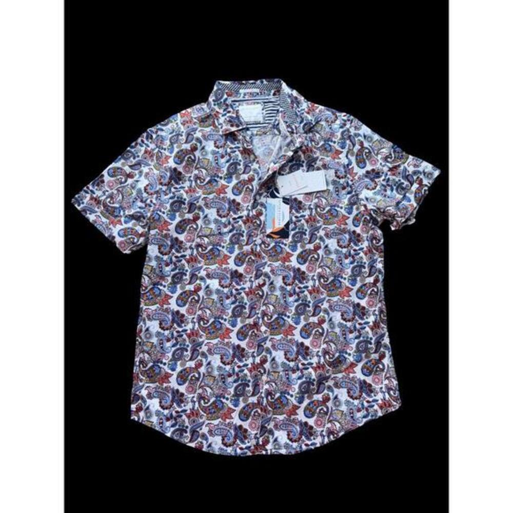 Denim & Flowers Men's White Paisley Short-Sleeve Button-Up M